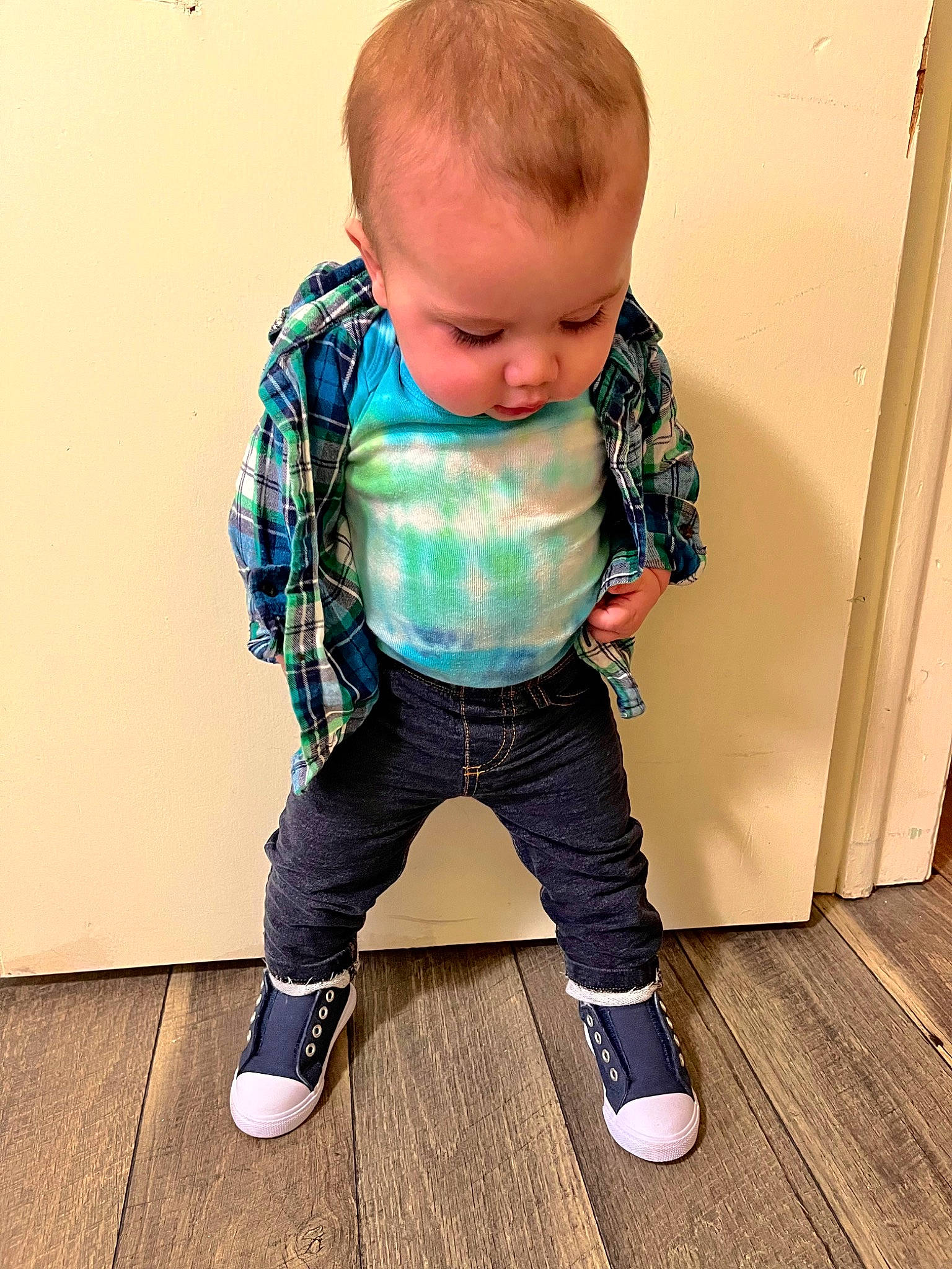 Jaxxon joined the competition — help win amazing prizes! baby, baby_toddler_clothing, cheek, child, design, electric_blue, face, flooring, happy, hardwood, knee, leg, pattern, person, shoe, sleeve, sneakers, standing, t_shirt, toddler