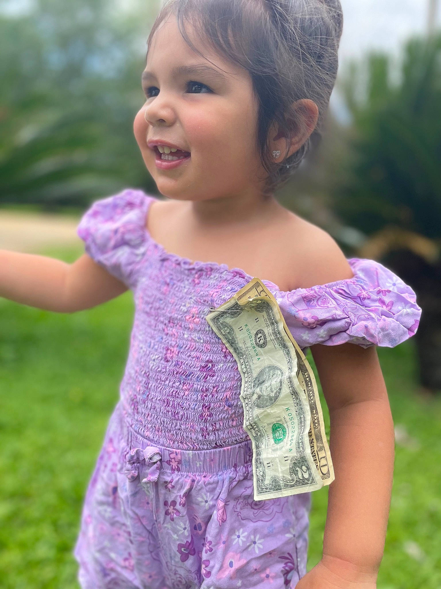 Yasmin joined the competition — help win amazing prizes! baby_toddler_clothing, child, day_dress, dress, face, facial_expression, fun, grass, hairstyle, happy, magenta, people_in_nature, person, pink, purple, skin, sleeve, smile, summer, toddler