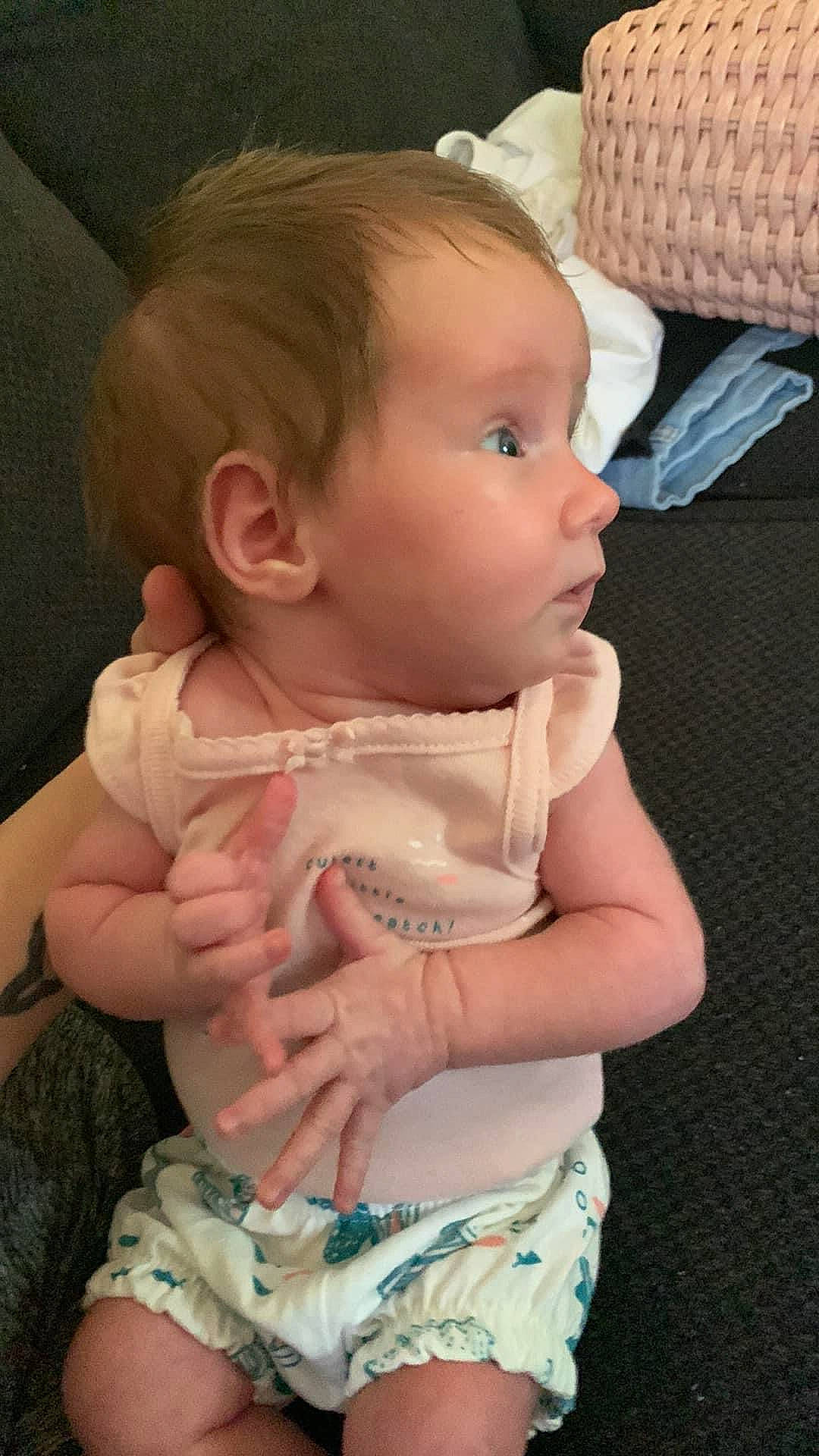 Angelina joined the competition — help win amazing prizes! baby, baby_toddler_clothing, cheek, child, comfort, dress, eye, finger, hand, human_body, iris, lip, mouth, nail, neck, organ, person, pink, skin, sleeve