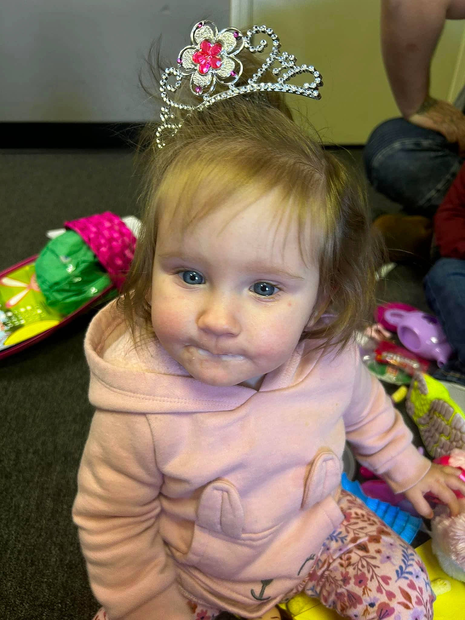 Angelina joined the competition — help win amazing prizes! baby, baby_toddler_clothing, blond, child, crown, event, fashion_accessory, fun, hair_accessory, happy, head, headband, headpiece, iris, jewellery, person, pink, purple, tiara, toddler