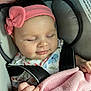 Meadow joined the competition — help win amazing prizes! baby, sleeping, pink_headband, car_seat, blanket, child, infant, peaceful, soft, cute, closeup, face, hand, clothing, seatbelt, indoors, headwear, resting, adorable, portrait