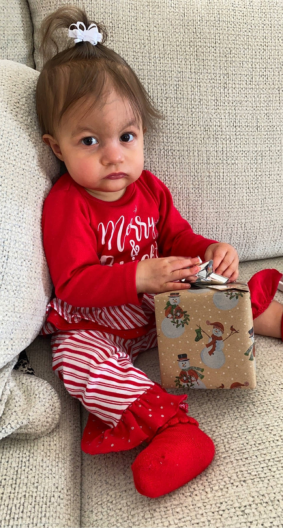 Jayleigh joined the competition — help win amazing prizes! baby, baby_toddler_clothing, carmine, cheek, child, christmas, comfort, event, fun, holiday, lap, linens, pattern, person, play, sitting, skin, sleeve, sock, toddler