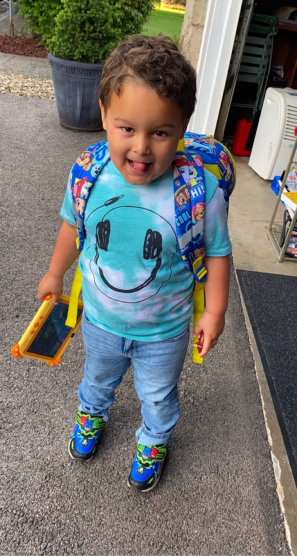 Noah joined the competition — help win amazing prizes! baby, baby_toddler_clothing, chair, child, cool, electric_blue, eye, face, flowerpot, grass, hairstyle, happy, head, joy, nose, person, plant, shoe, sleeve, smile