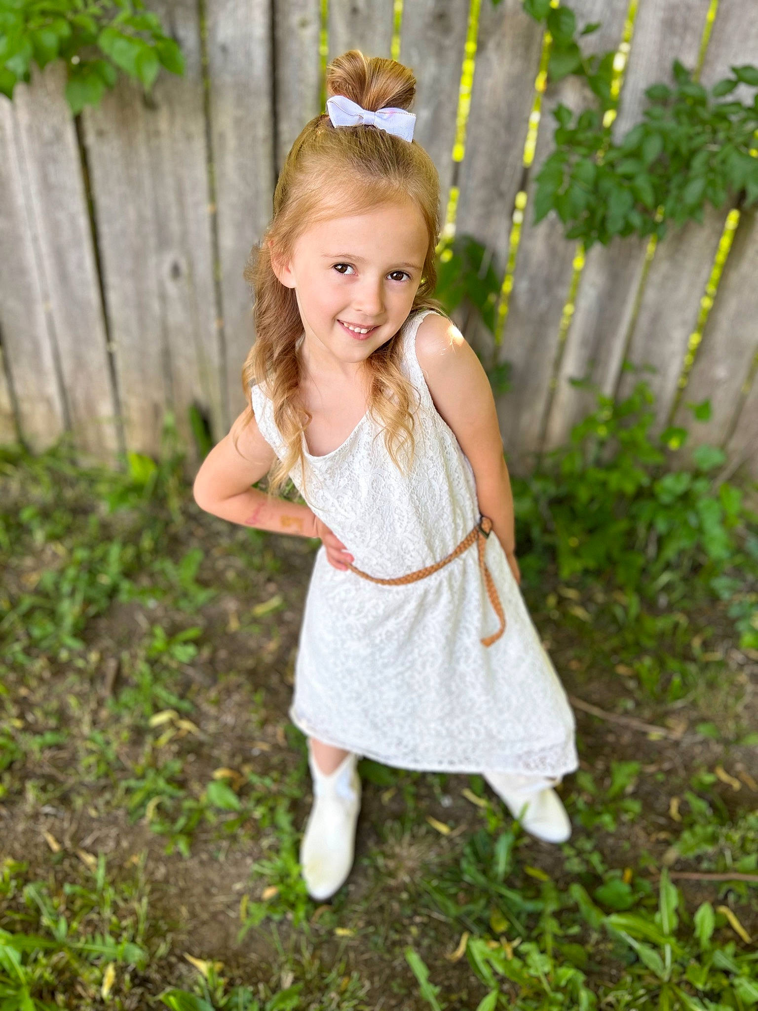 Brooklynn joined the competition — help win amazing prizes! blond, brown_hair, day_dress, dress, eye, fawn, fence, grass, hair, happy, head, joy, long_hair, pattern, people_in_nature, person, plant, skin, smile, spring