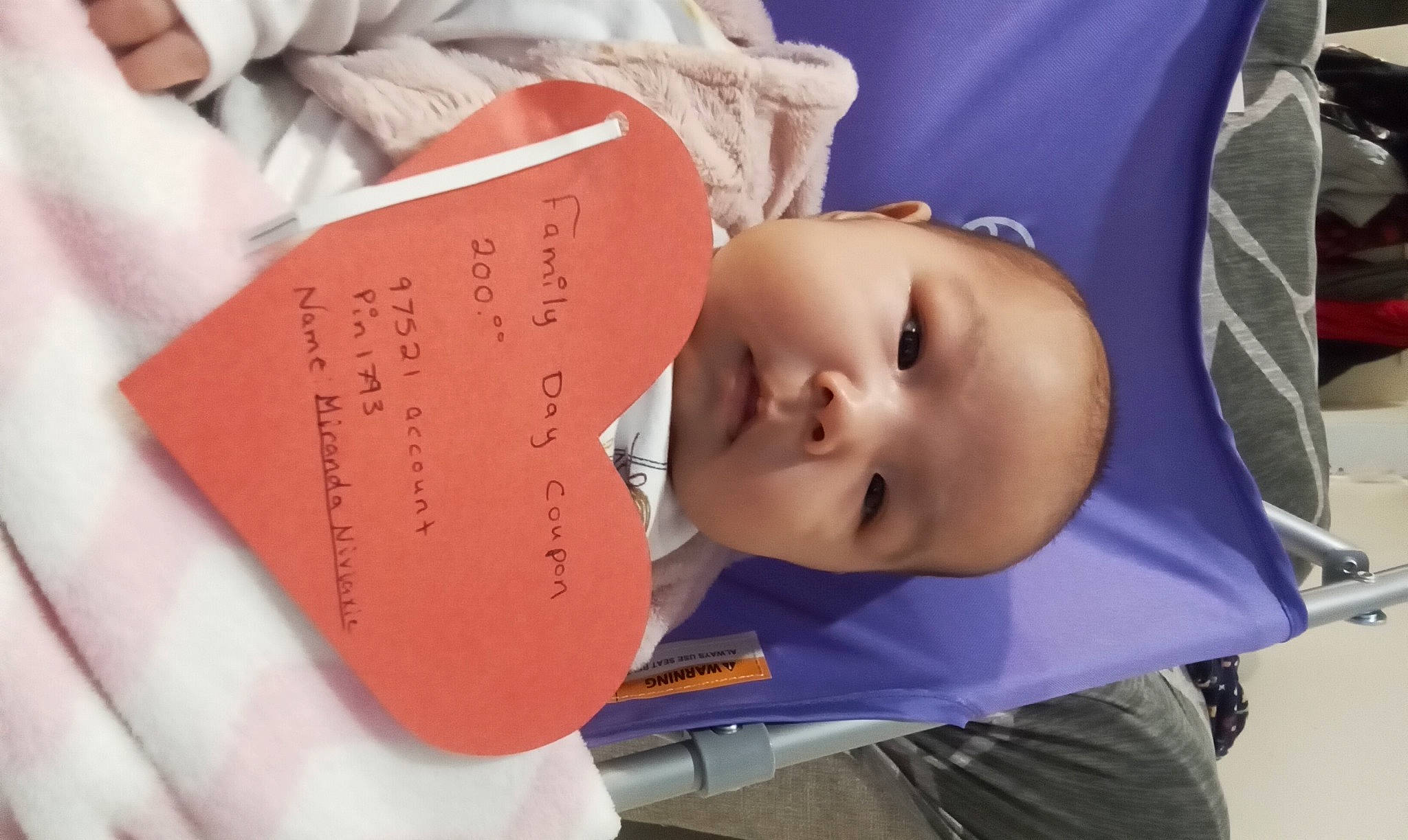 Miranda joined the competition — help win amazing prizes! baby, baby_products, baby_safety, baby_toddler_clothing, carmine, cheek, child, font, handwriting, happy, paper_product, peach, person, skin, toddler, writing