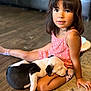 Malia joined the competition — help win amazing prizes! child, girl, puppy, dog, pet, sleeping, floor, pink_clothing, polka_dot, cute, indoor, home, young_child, animal, resting, human, portrait, candid, comfort, companionship