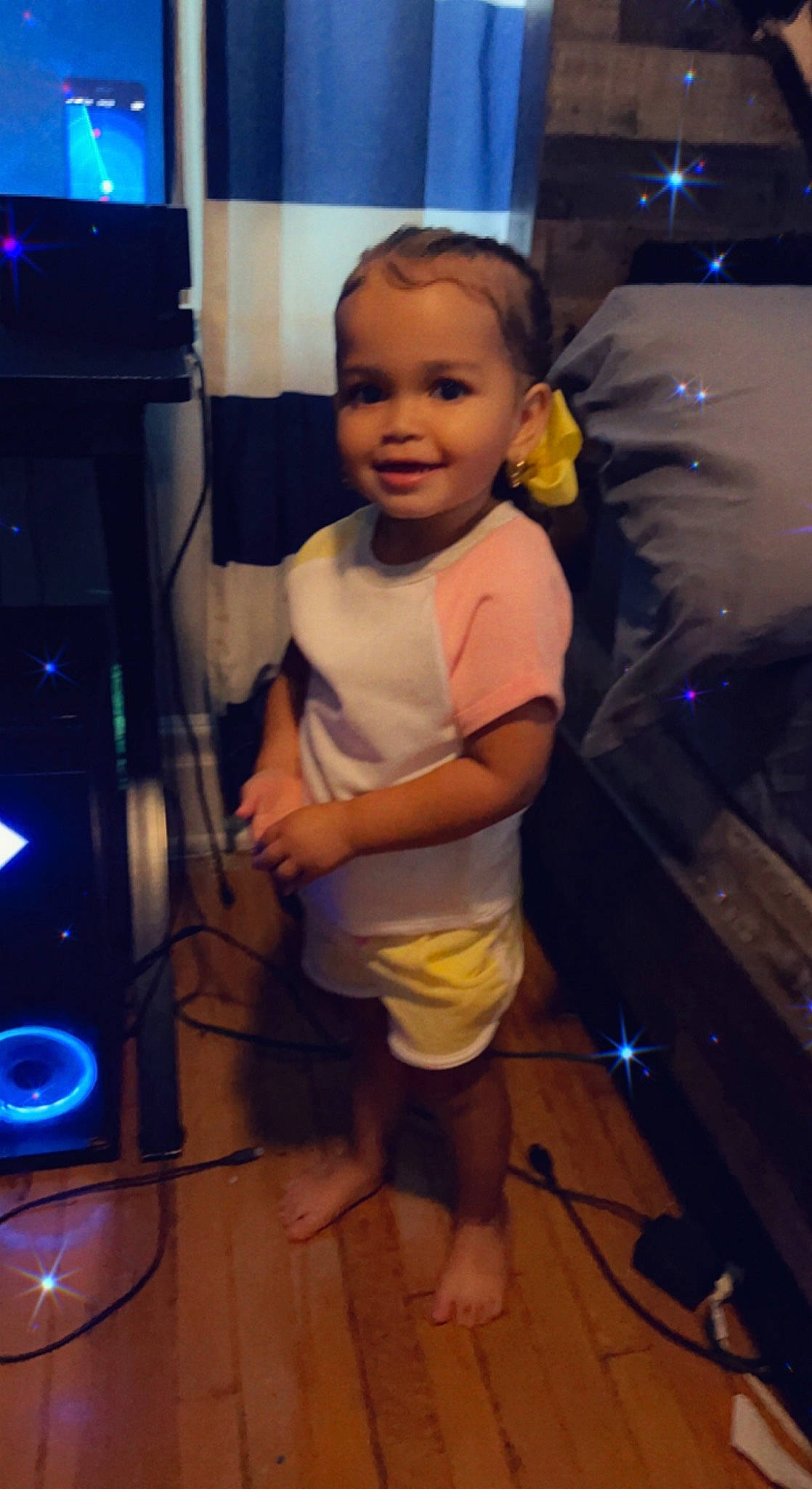 Delaney joined the competition — help win amazing prizes! child, cool, electric_blue, electronic_device, entertainment, event, flooring, fun, gadget, happy, home_appliance, joy, party, person, purple, room, sandal, shoulder, smile, standing