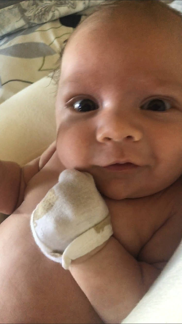 Landon joined the competition — help win amazing prizes! baby, cheek, child, chin, face, finger, food, hand, lip, mouth, nose, person, skin, smile, toddler