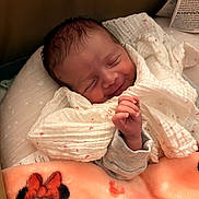 Paisley joined the competition — help win amazing prizes! newborn, baby, smile, blanket, mickey_mouse, minnie_mouse, soft_toy, infant, sleeping, cute, wrapped, cozy, child, face, hand, clothing, resting, indoors, warm, comfort