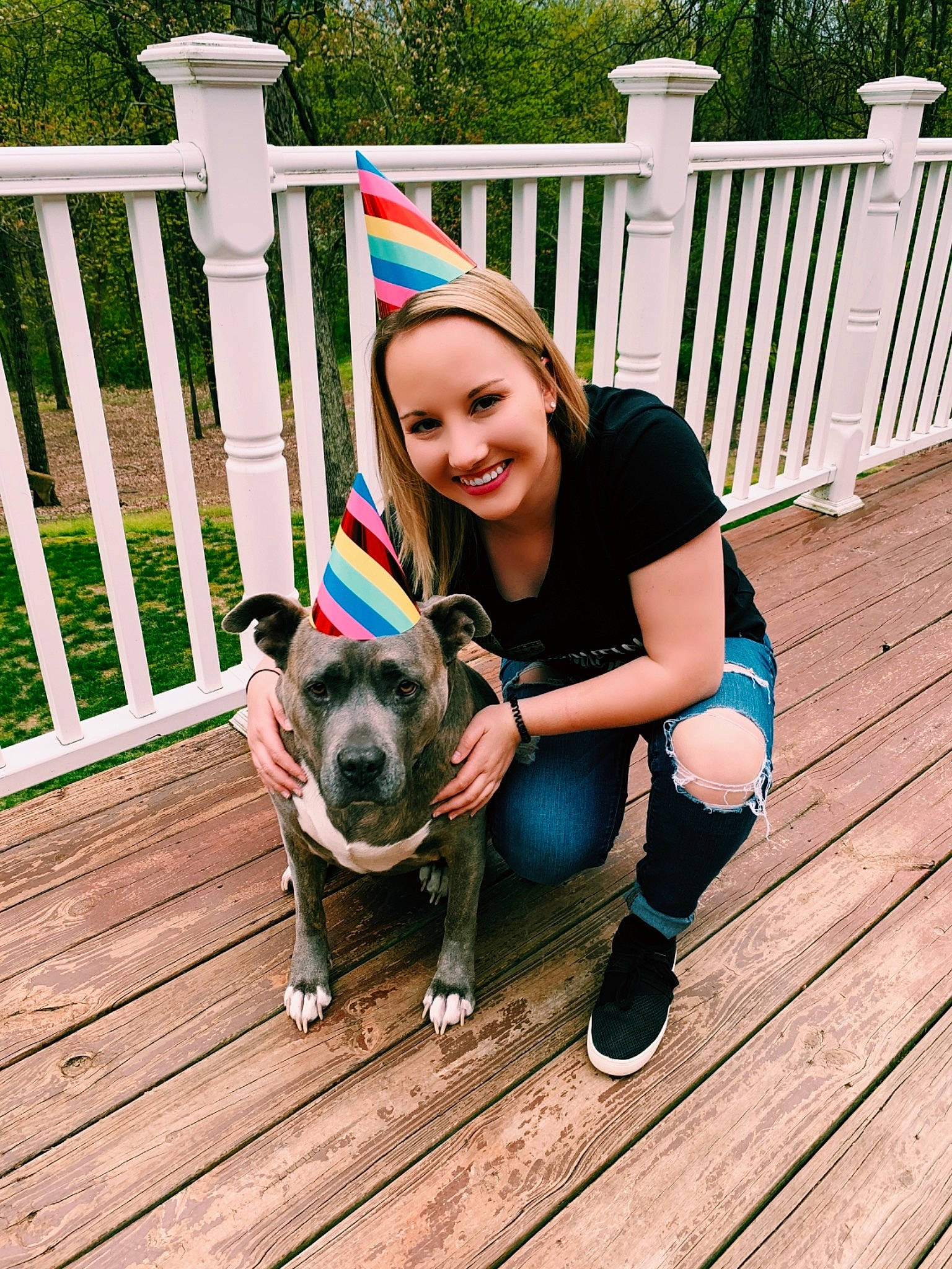 Darla is registered to the contest to win money with this photo: carnivore, companion_dog, dog, dog_breed, fashion_accessory, fawn, fence, fun, grass, happy, hardwood, leisure, sitting, smile, snout, sporting_group, t_shirt, toy_dog, wood, working_animal