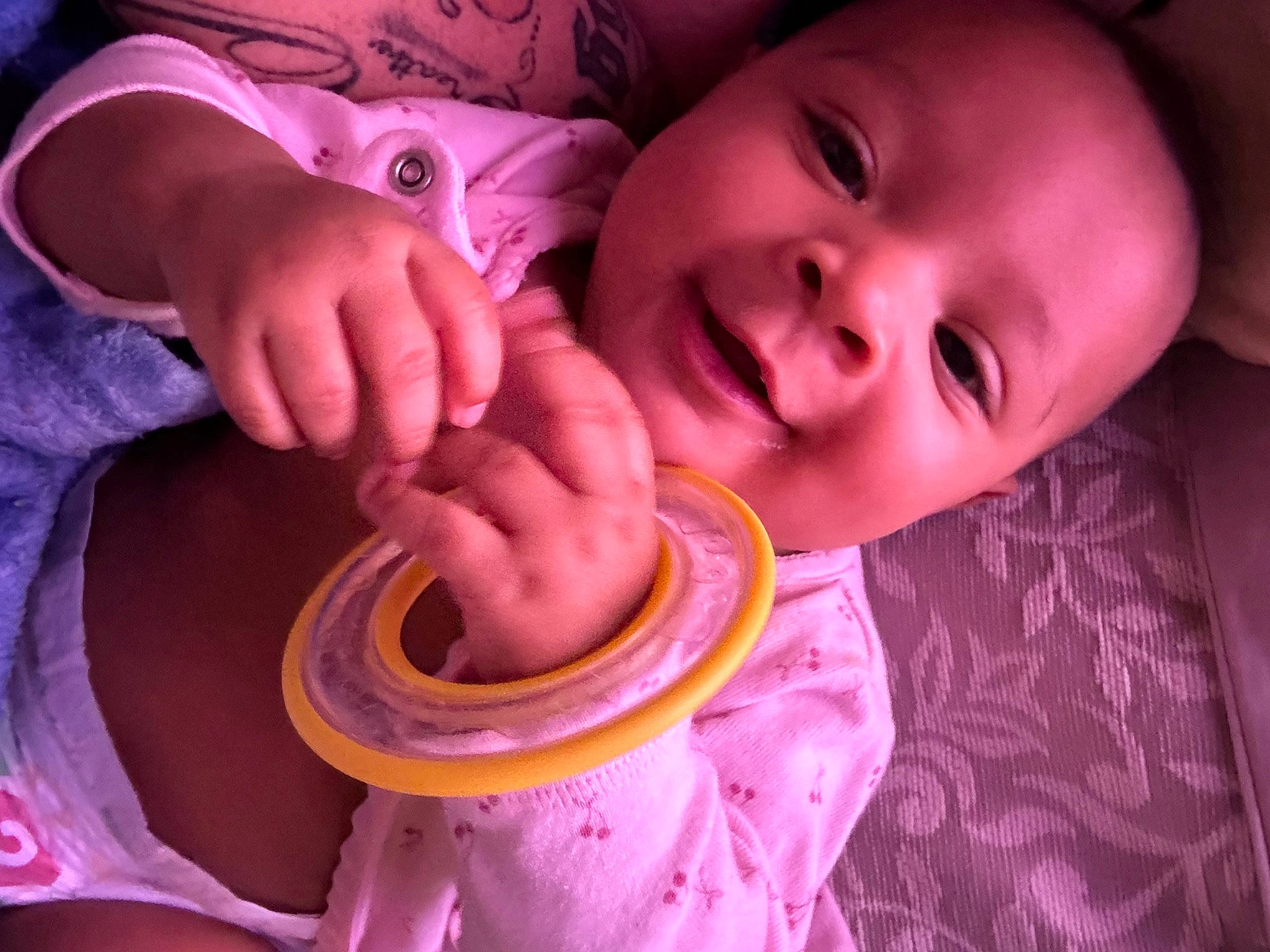 Raelynn joined the competition — help win amazing prizes! baby, baby_toddler_clothing, cheek, drinkware, ear, eyelash, finger, gesture, happy, human_body, lip, mouth, neck, nose, organ, person, pink, purple, skin, smile