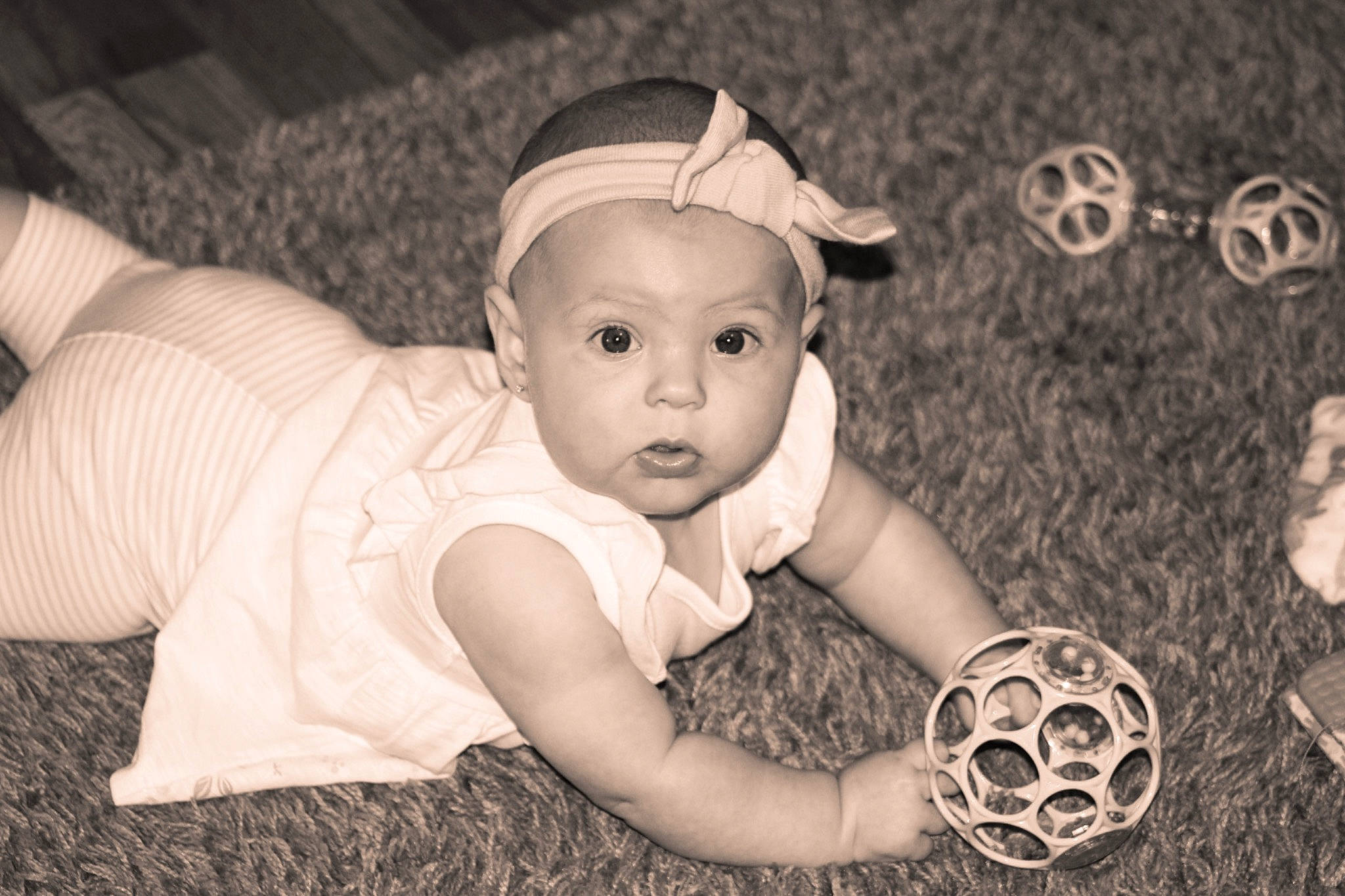 Everly joined the competition — help win amazing prizes! baby, baby_toddler_clothing, black, black_and_white, finger, flash_photography, grass, hand, happy, hat, head, headgear, mammal, monochrome, person, plant, playing_with_kids, skin, toddler, vertebrate