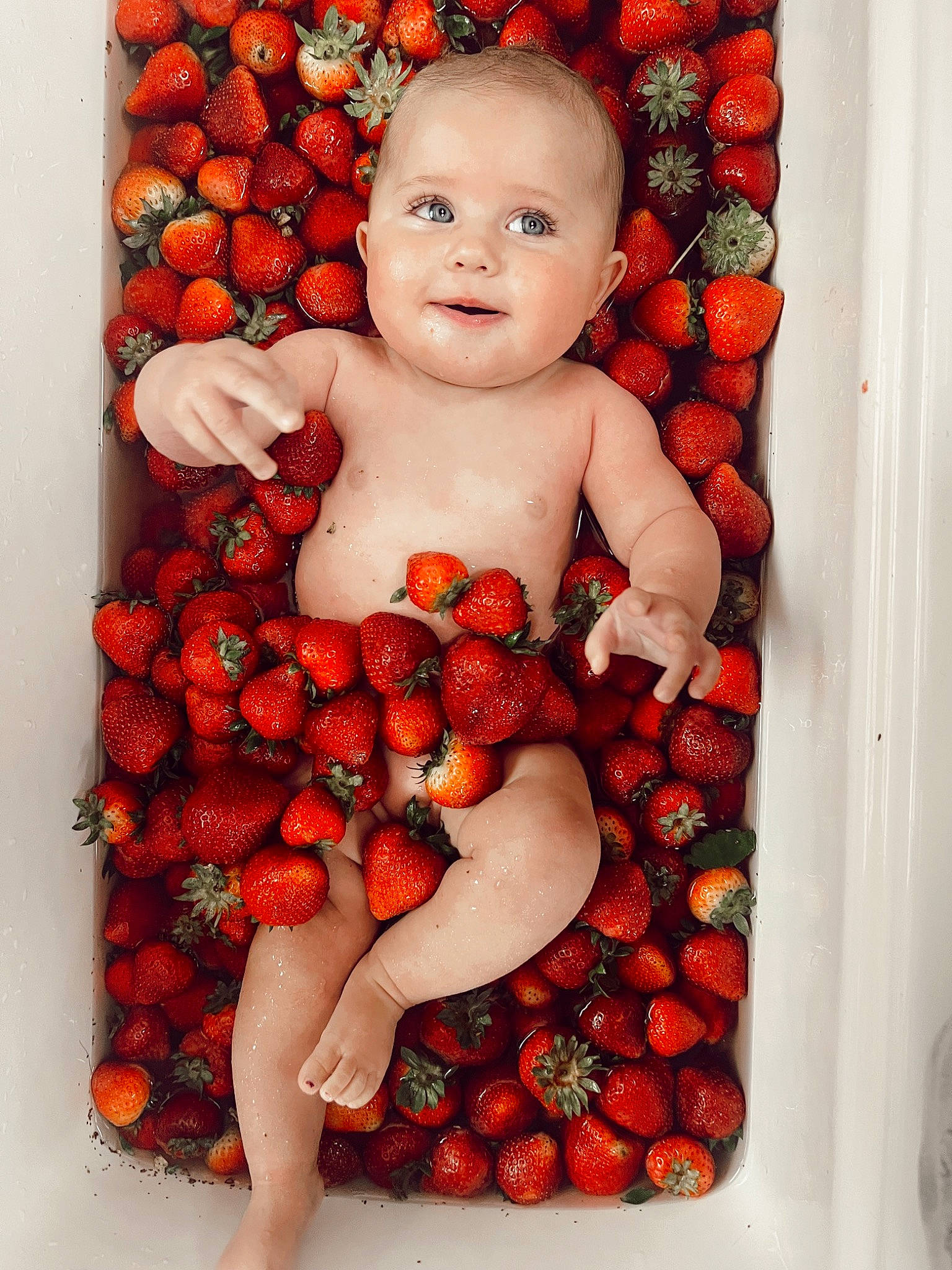 Isla is registered to the contest to win money with this photo: baby, berry, carmine, chest, child, fruit, happy, joy, natural_foods, orange, pattern, person, plant, produce, red, seedless_fruit, smile, strawberries, strawberry, superfood