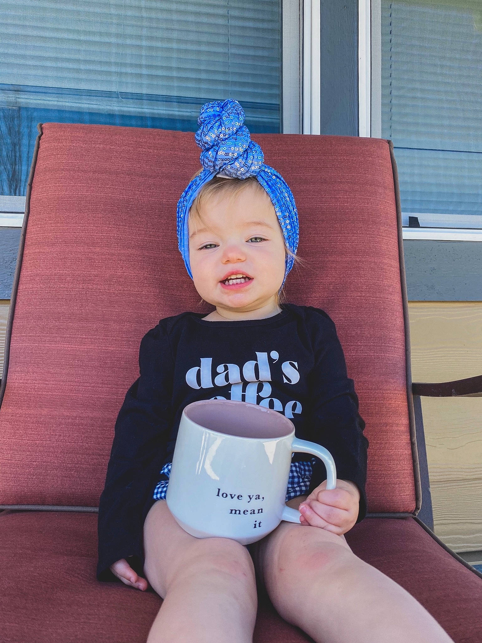 Blake joined the competition — help win amazing prizes! azure, baby, baby_toddler_clothing, blue, cap, coffee_cup, cool, cup, drinkware, electric_blue, hat, human_leg, knee, person, product, sleeve, smile, t_shirt, thigh, toddler