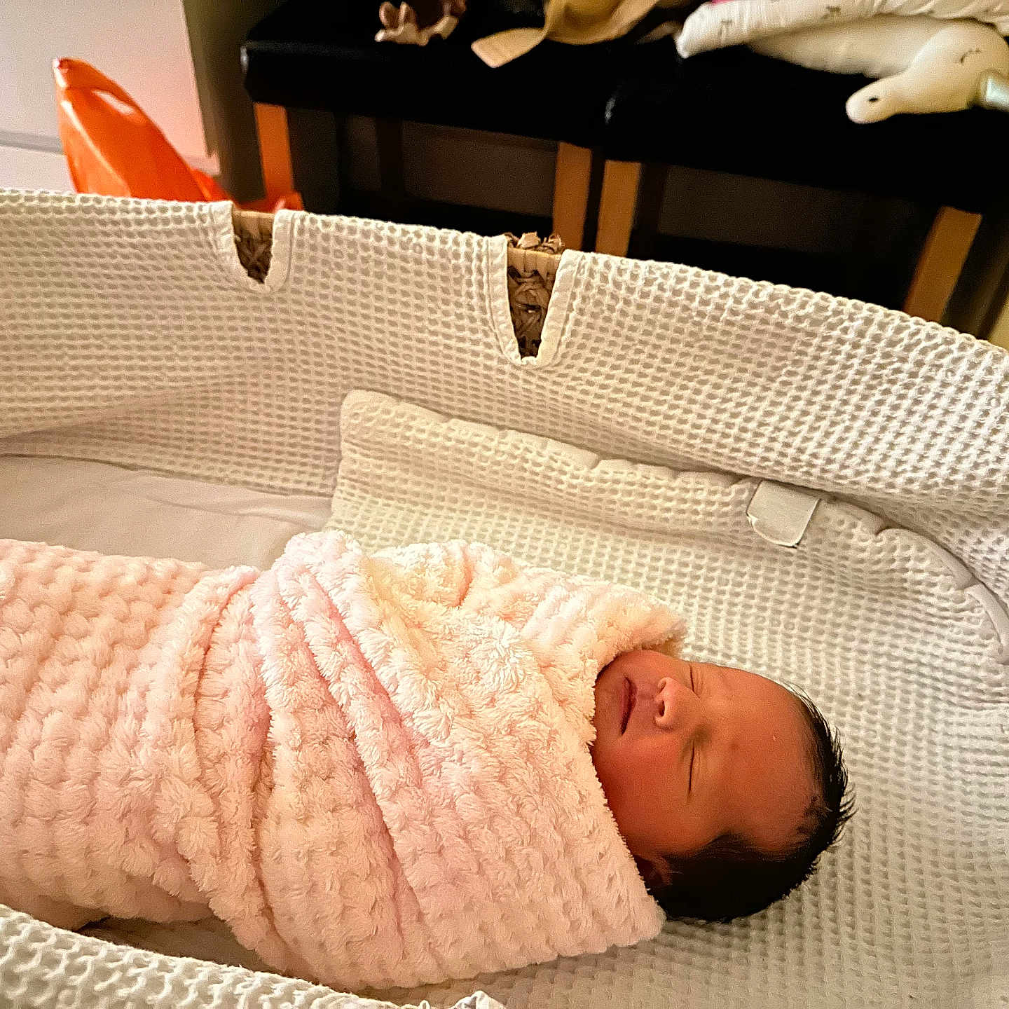 Nevaeh is registered to the contest to win money with this photo: baby, blanket, crib, face, furniture, head, infantbed, person