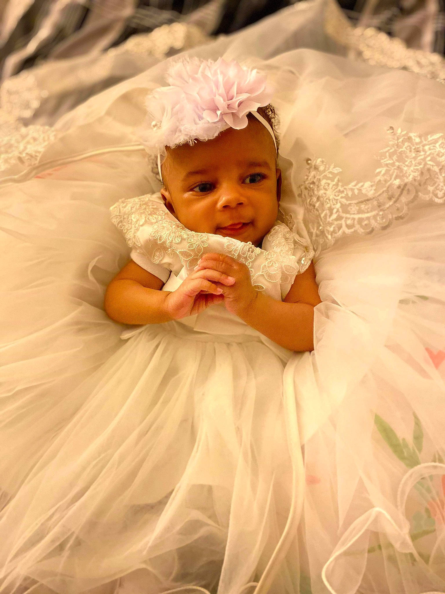 Kinlee joined the competition — help win amazing prizes! baby, baby_products, bridal_accessory, child, costume, dress, fashion_accessory, hair_accessory, headgear, headpiece, person, photography, pink, product, skin, smile, toddler, white