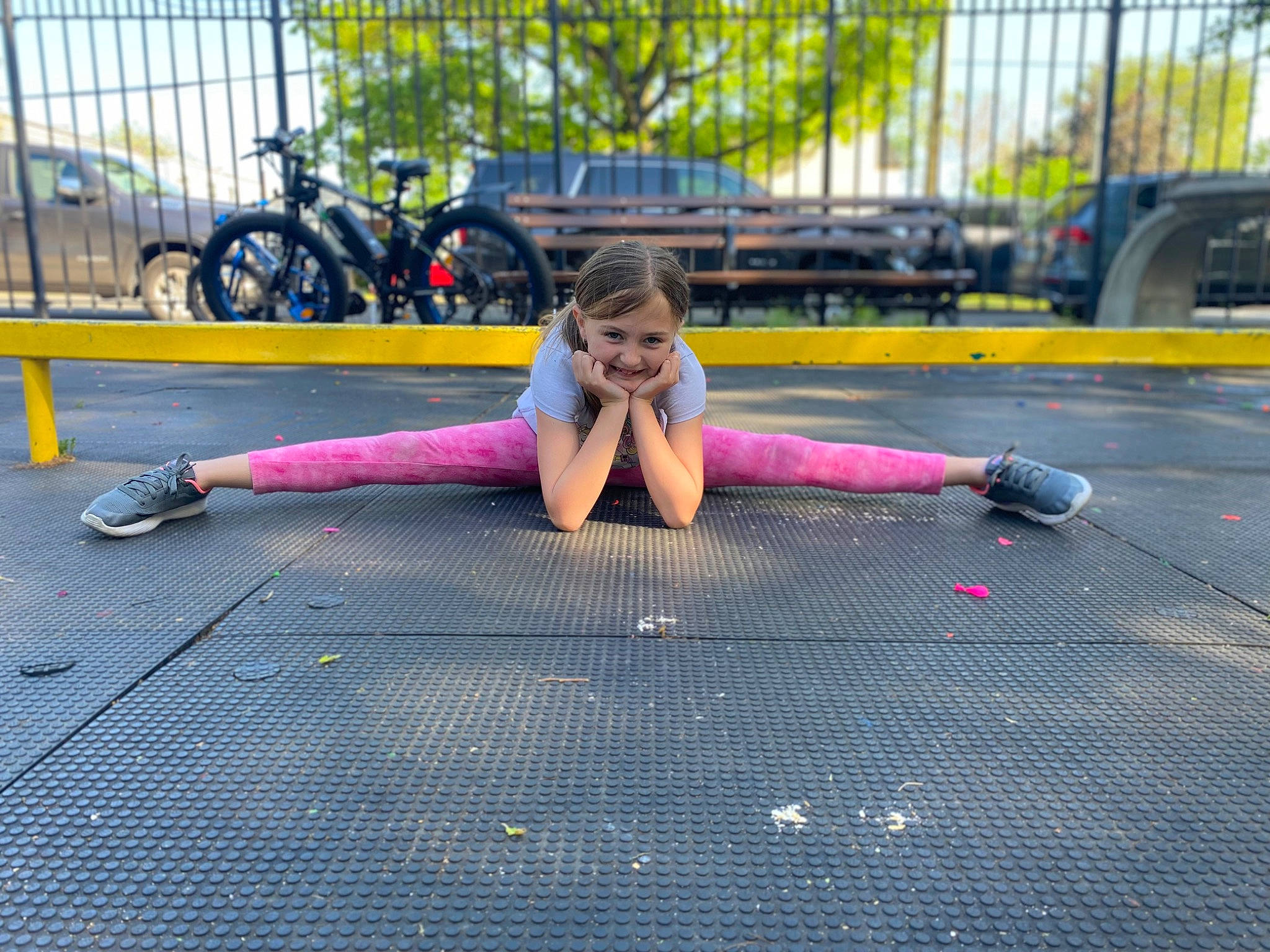 Fiona joined the competition — help win amazing prizes! asphalt, bicycle_wheel, city, competition_event, electric_blue, entertainment, fence, floor, flooring, grass, joy, leisure, performing_arts, person, recreation, road, road_surface, sidewalk, sports, tire