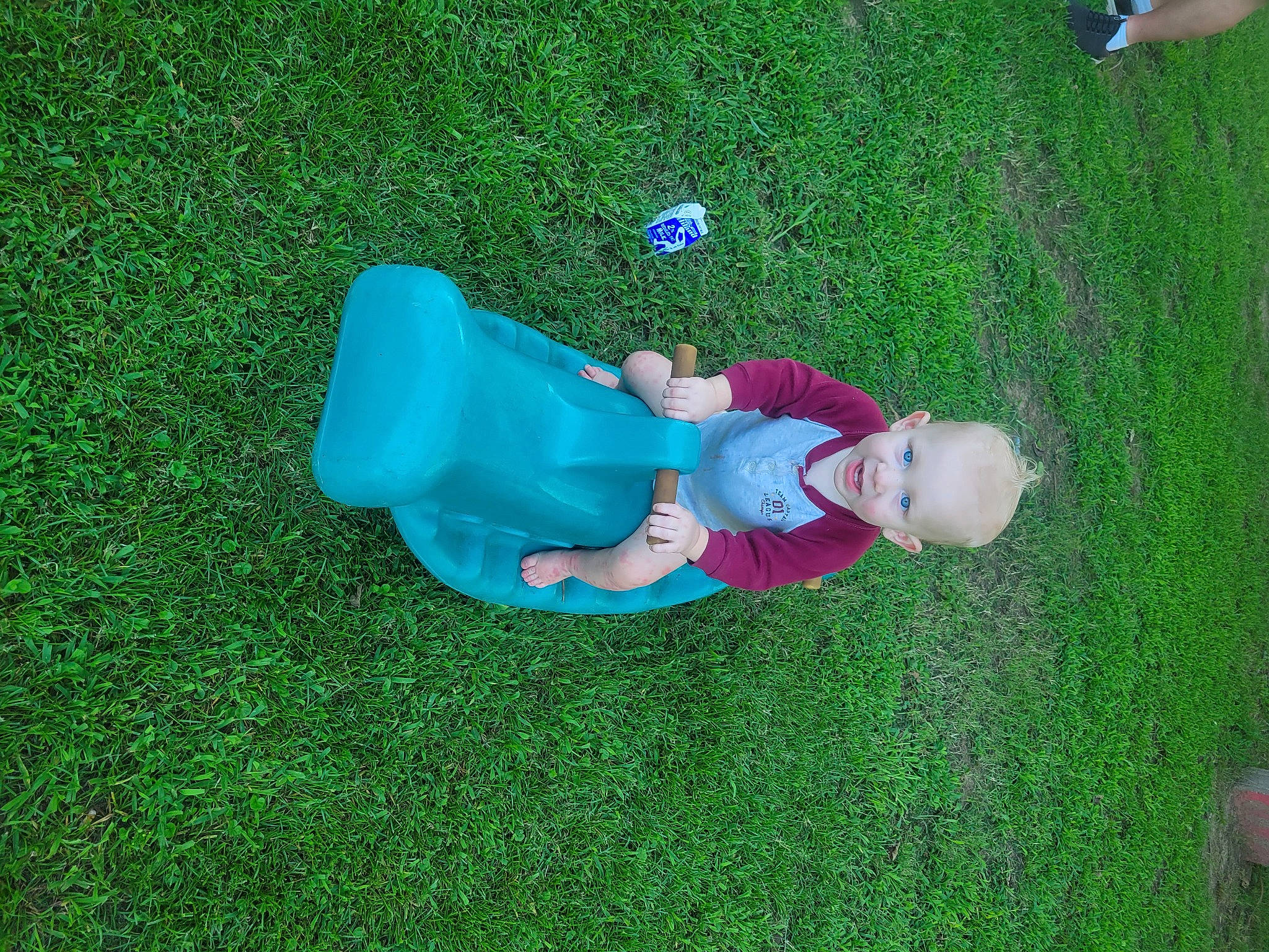 Ryder joined the competition — help win amazing prizes! baby, baby_toddler_clothing, child, electric_blue, flooring, fun, garden, grass, grass_family, grassland, green, groundcover, hat, lawn, leisure, people_in_nature, person, plant, play, recreation