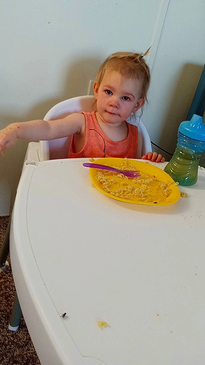 Aubree joined the competition — help win amazing prizes! baby, baby_products, baby_toddler_clothing, bathing, bottle, chair, cooking, drinking_water, face, finger, happy, leisure, person, plastic_bottle, plate, skin, surfboard, table, tableware, toddler