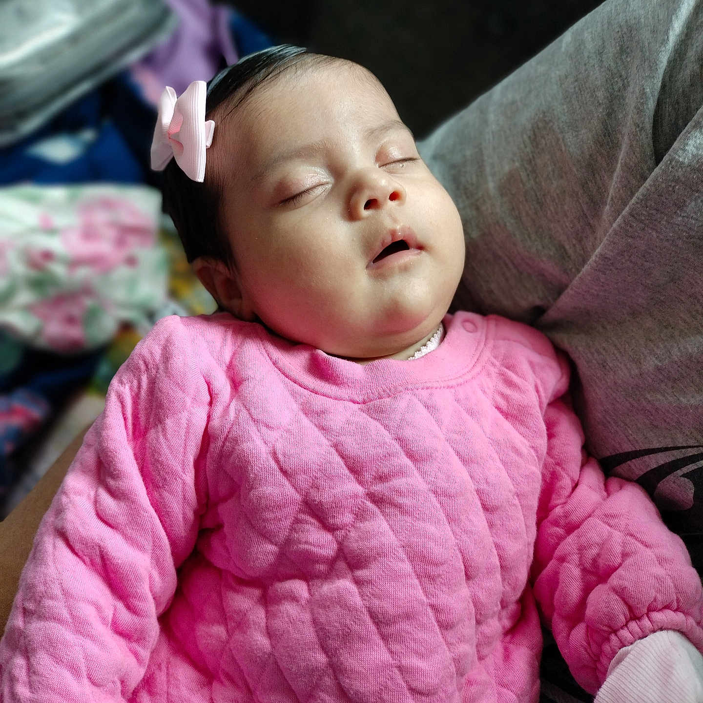 Asunción Del Carmen is registered to the contest to win money with this photo: baby, blanket, clothing, couch, cushion, face, furniture, glove, hat, head, homedecor, knitwear, newborn, person, photography, portrait, purple, quilt, sleeping, sweater