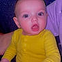 Sylas joined the competition — help win amazing prizes! baby, child, yellow_sweater, curious, wide_eyes, infant, sitting, hand, foot, cozy, purple_blanket, sparkles, indoors, portrait, cute, soft_skin, expression, closeup, comfortable, warm
