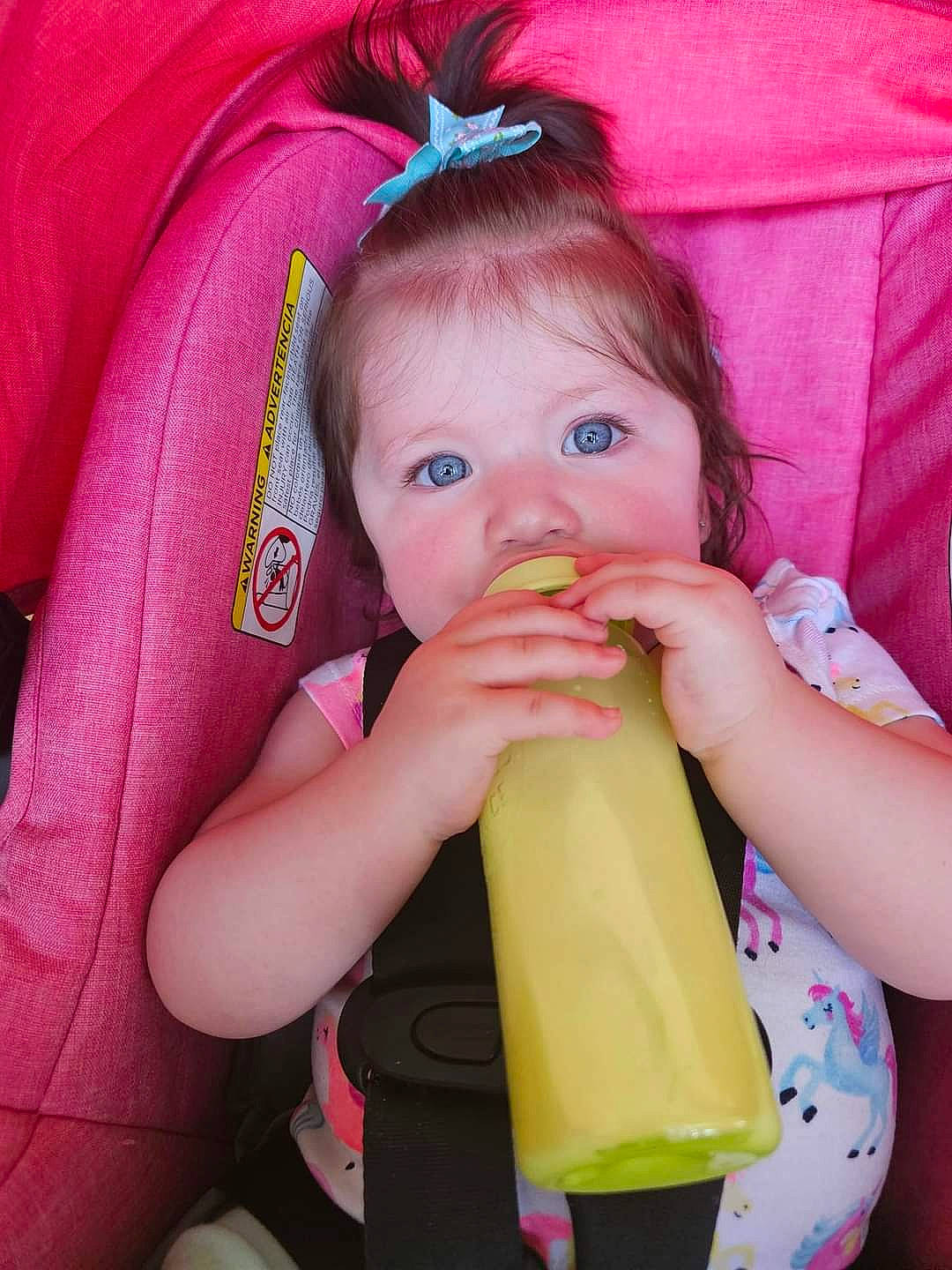 Christal is registered to the contest to win money with this photo: baby, baby_products, baby_toddler_clothing, cheek, child, drinking, drinkware, eyelash, fashion_accessory, finger, fun, happy, iris, lip, magenta, person, pink, play, skin, sweetness