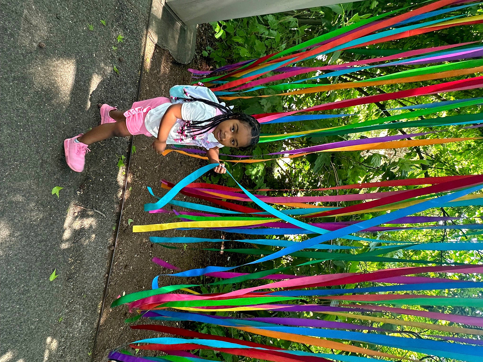 Elizabeth is registered to the contest to win money with this photo: art, asphalt, electrical_supply, entertainment, event, fun, leisure, magenta, performing_arts, person, plant, recreation, sidewalk, toddler, tree, visual_arts