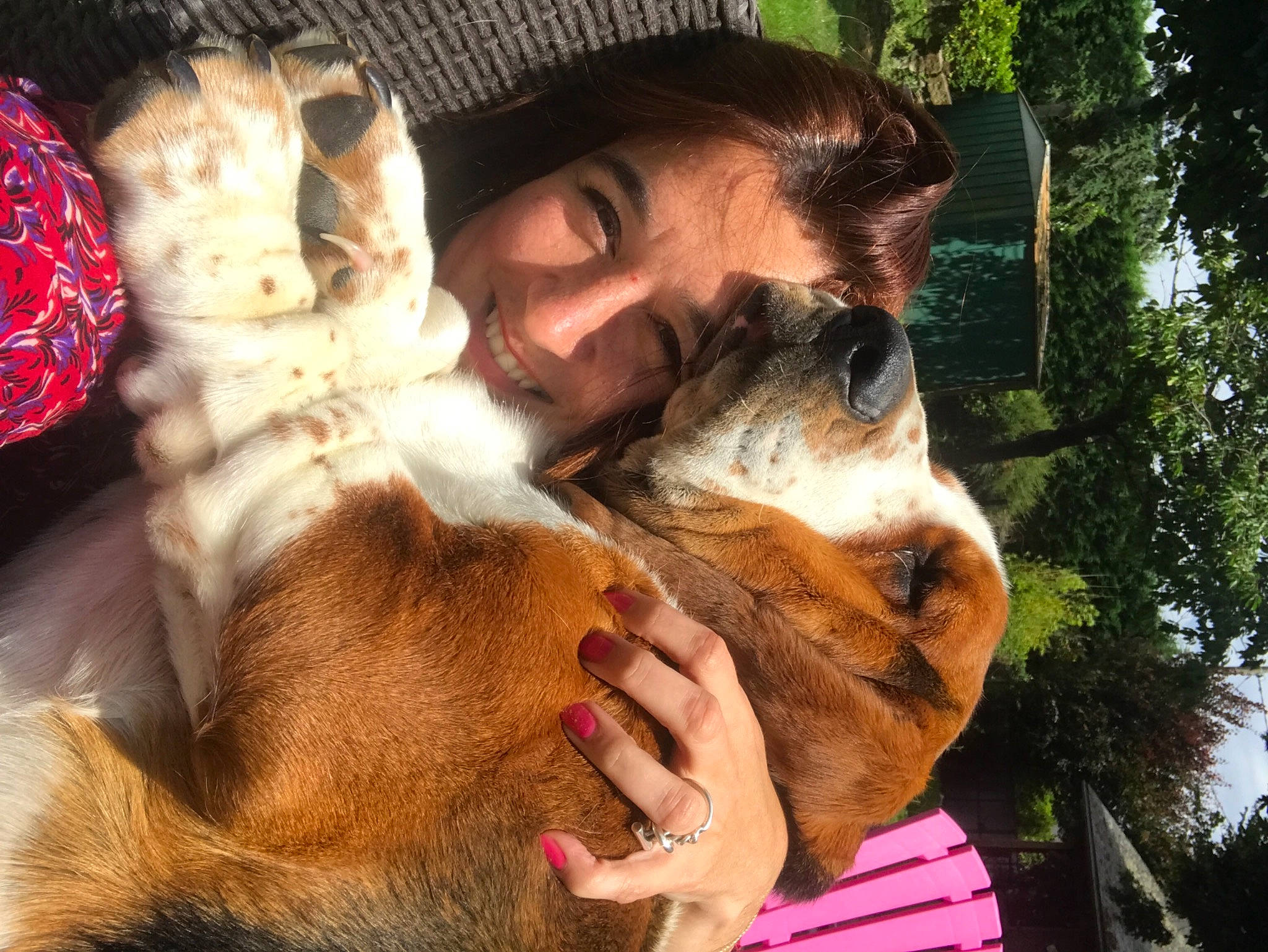 Robert participe au concours pour gagner de l'argent avec cette photo : beard, canidae, carnivore, companion_dog, dog_breed, ear, facial_hair, fawn, felidae, fun, gesture, happy, hat, selfie, small_to_medium_sized_cats, smile, snout, sporting_group, tree, vertebrate