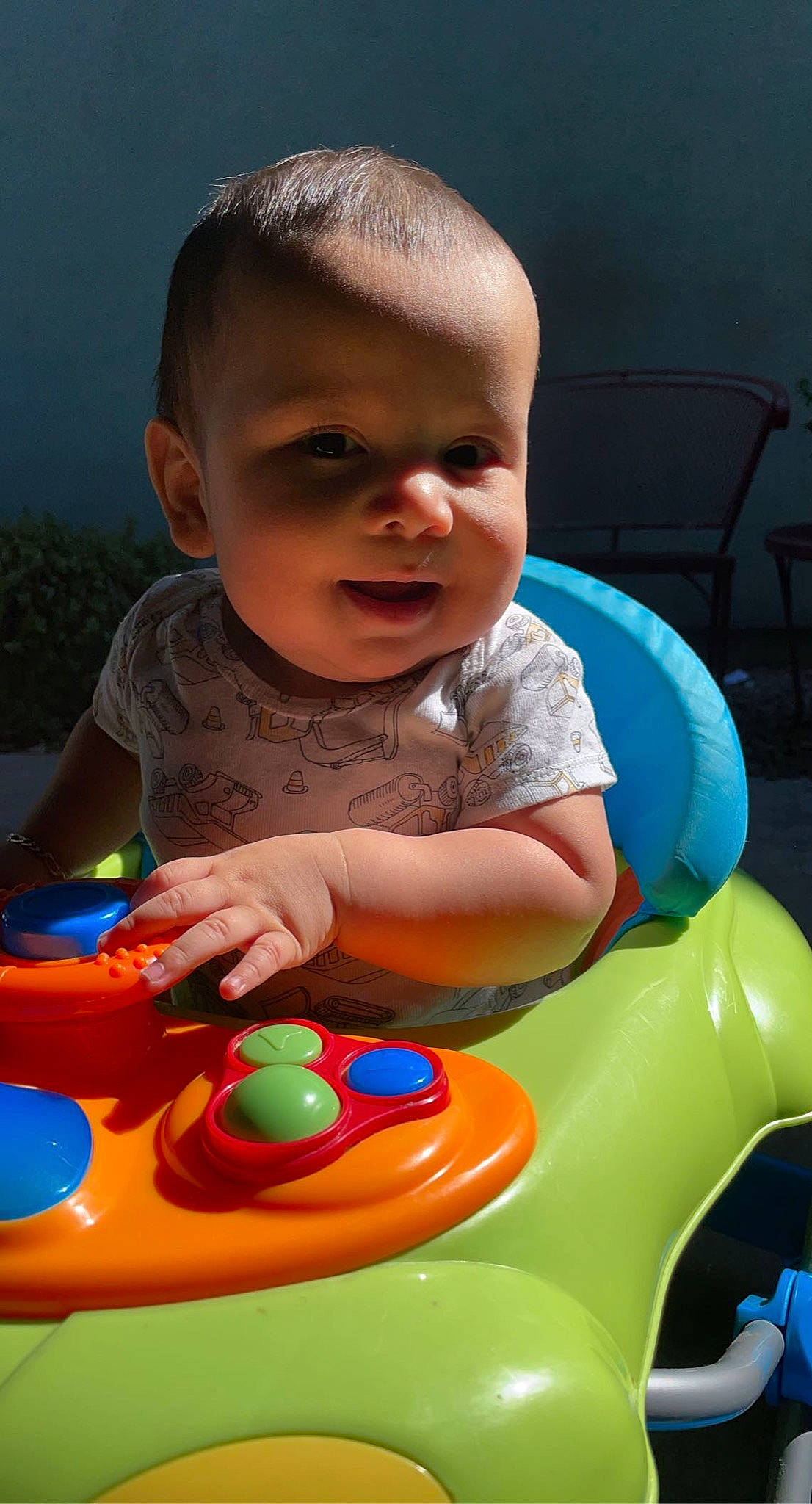 Damien joined the competition — help win amazing prizes! arm, baby, baby_playing_with_toys, baby_toddler_clothing, blue, chair, cheek, facial_expression, finger, happy, head, human_body, leisure, nose, person, recreation, skin, smile, toddler, toy