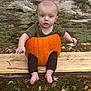 autumn, baby, bench, casual, child, cute, fall, forest, grass, greenery, leaves, nature, orange, outdoor, person, pumpkin, season, sitting, tree, wood