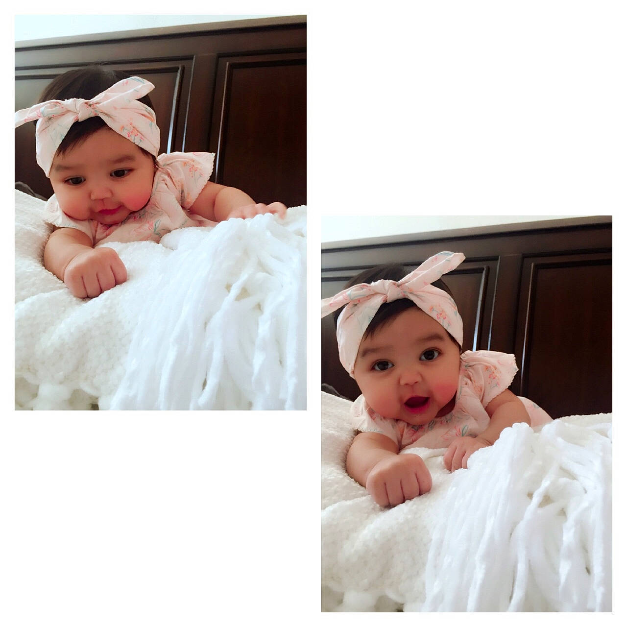 Melody is registered to the contest to win money with this photo: baby, bonnet, child, costume, dress, ear, fashion_accessory, hair_accessory, happy, head, headgear, headpiece, person, photograph, photography, pink, smile, snapshot, toddler, white