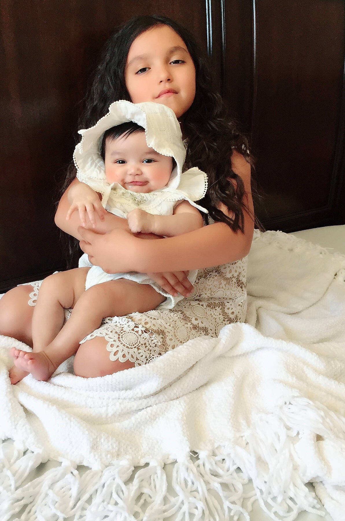 Melody joined the competition — help win amazing prizes! baby, child, daughter, dress, fun, gown, hair_accessory, happy, headpiece, mother, person, photo_shoot, photograph, photography, product, sibling, skin, smile, toddler, white