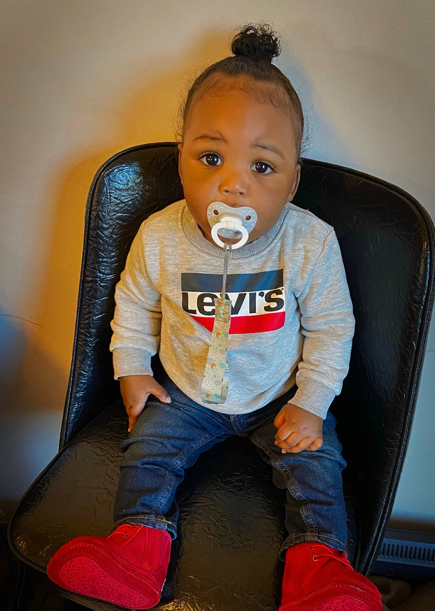Frank joined the competition — help win amazing prizes! baby, baby_toddler_clothing, boot, chair, cheek, comfort, electric_blue, flash_photography, fun, happy, human_body, human_leg, knee, lap, neck, person, sitting, sleeve, t_shirt, thigh