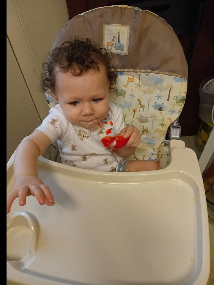 Layla joined the competition — help win amazing prizes! baby, baby_food, baby_products, baby_toddler_clothing, bathing, bib, ceramic, chair, cheek, child, dishware, drinkware, food_craving, person, plate, porcelain, product, serveware, sitting, tableware