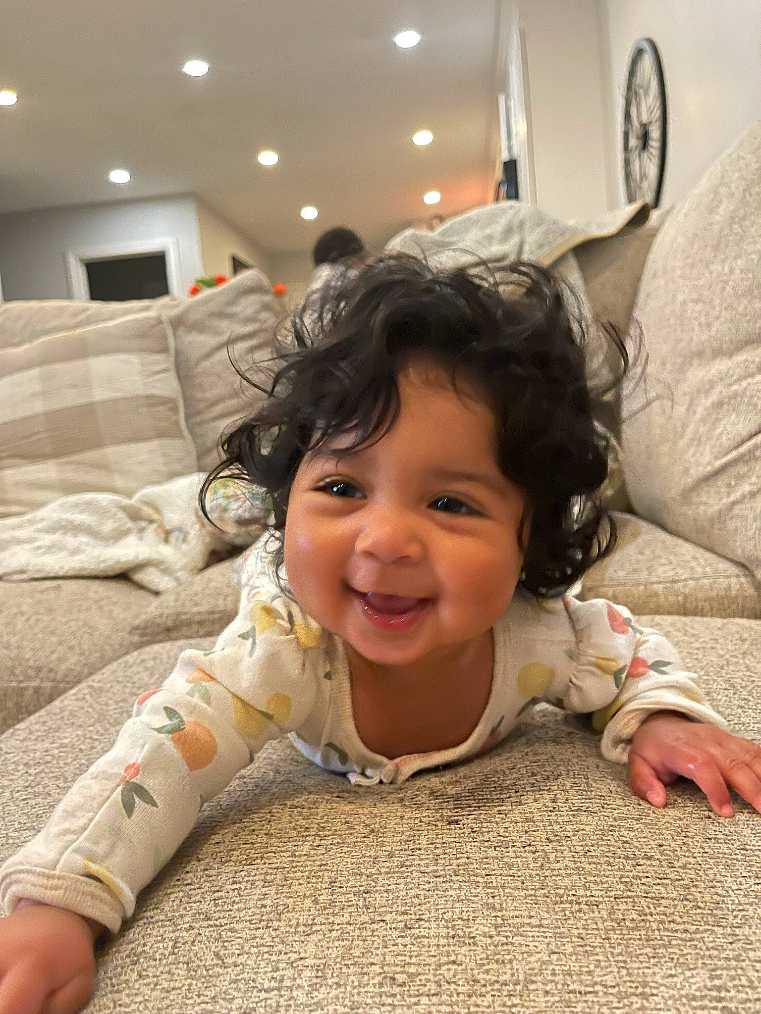 Kamila is registered to the contest to win money with this photo: baby, cheek, child, comfort, couch, floor, flooring, fun, hair, happy, human, human_body, joy, mammal, nose, person, room, skin, smile, snapshot