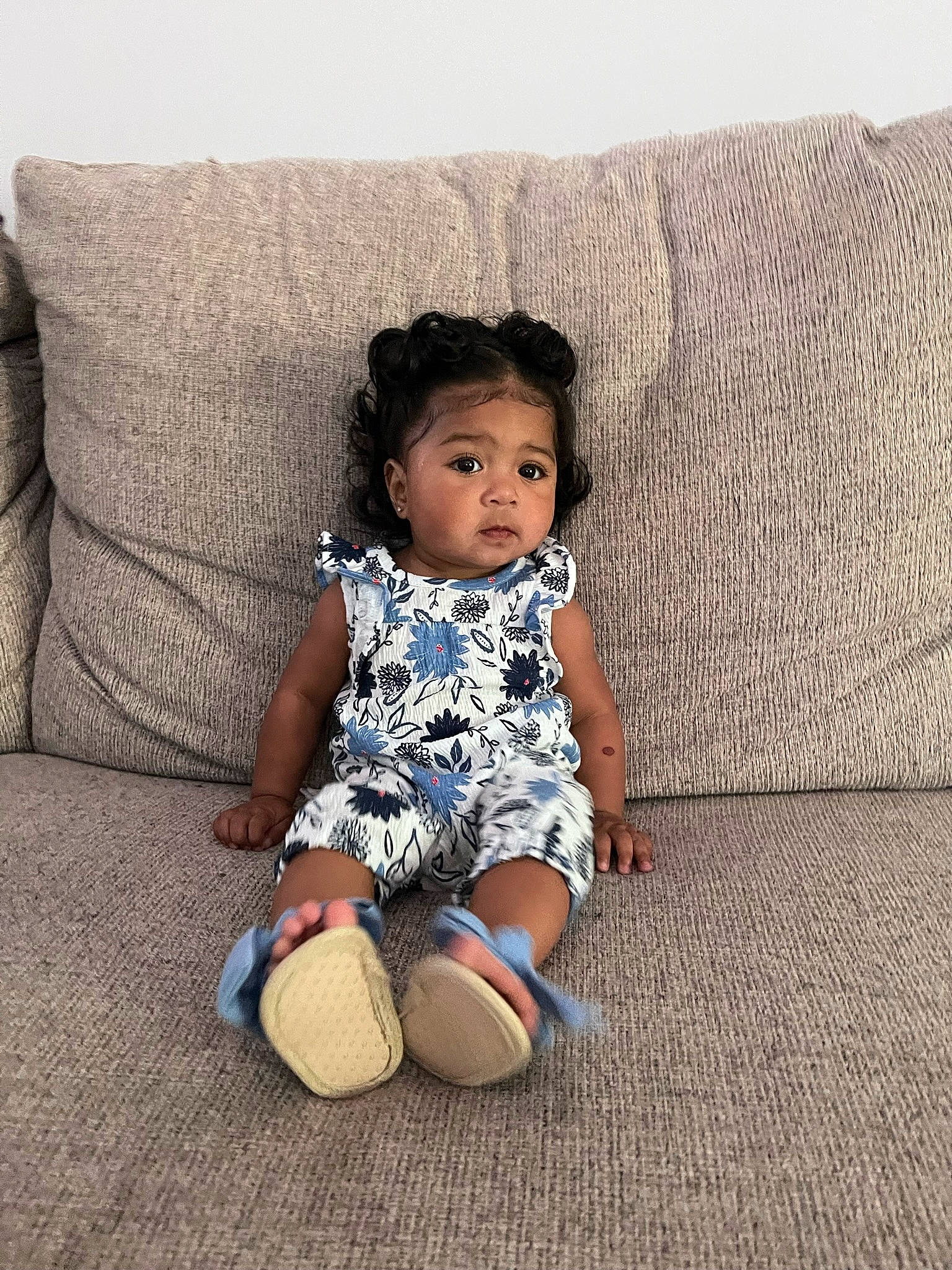 Kamila joined the competition — help win amazing prizes! baby, baby_toddler_clothing, comfort, couch, electric_blue, eye, foot, grass, happy, head, human_leg, pattern, person, pillow, sitting, sleeve, t_shirt, textile, thigh, toddler