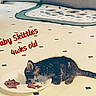 Skittles joined the competition — help win amazing prizes! skunk, baby_skunk, animal, mammal, wildlife, juvenile, black_and_white, striped, small, furry, walking, floor, indoor, food, dish, snack, text_overlay, pet, cute, photograph