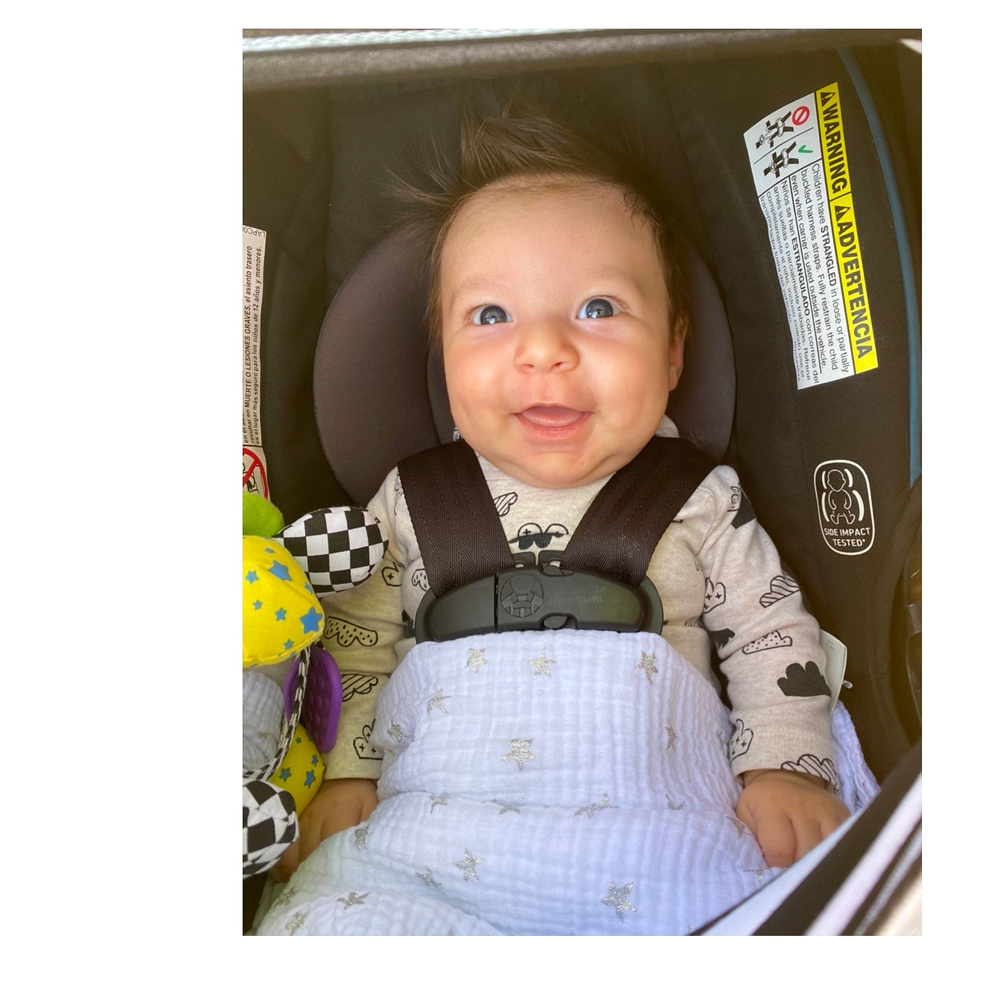 Boston joined the competition — help win amazing prizes! baby, baby_carriage, baby_safety, baby_toddler_clothing, car_seat, collar, comfort, electronic_device, happy, jacket, linens, outerwear, pattern, person, picture_frame, rectangle, sleeve, smile, t_shirt, technology