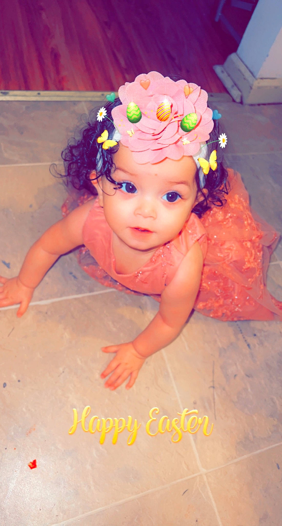 Jaylayani is registered to the contest to win money with this photo: baby, baby_toddler_clothing, child, cut_flowers, embellishment, event, fashion_accessory, flash_photography, flooring, flower, fun, hair_accessory, happy, headband, headpiece, headwear, party_supply, peach, person, petal