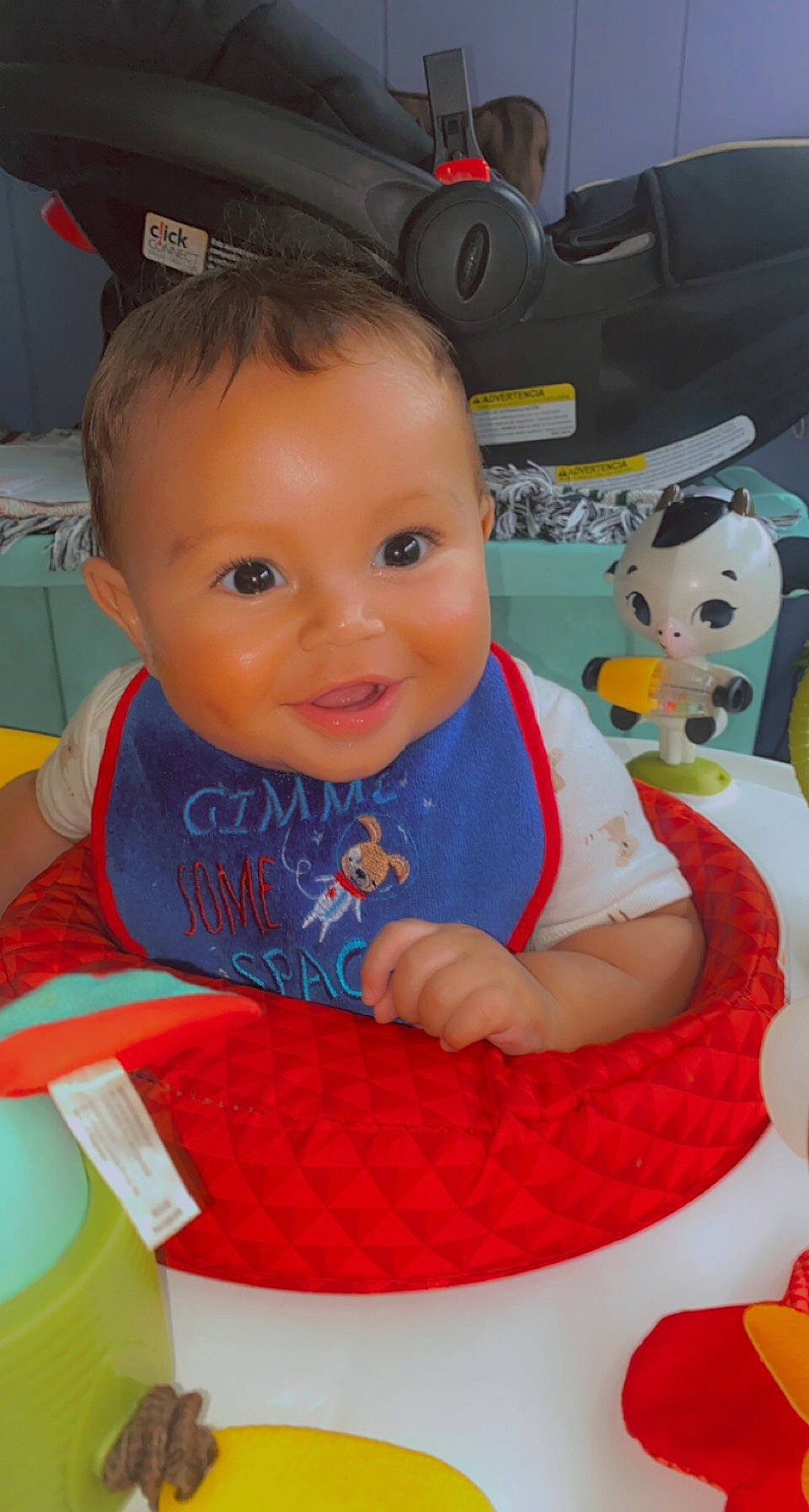 Jamison is registered to the contest to win money with this photo: baby, baby_products, baby_toddler_clothing, baby_toys, chair, cheek, child, comfort, eye, fun, happy, leisure, person, plastic, play, product, room, sitting, smile, toddler