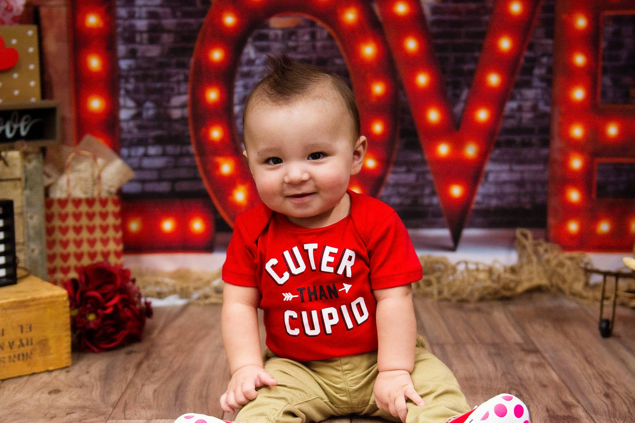 Aaden joined the competition — help win amazing prizes! baby, child, child_model, christmas, christmas_eve, event, happy, holiday, joy, person, photography, red, sitting, smile, toddler