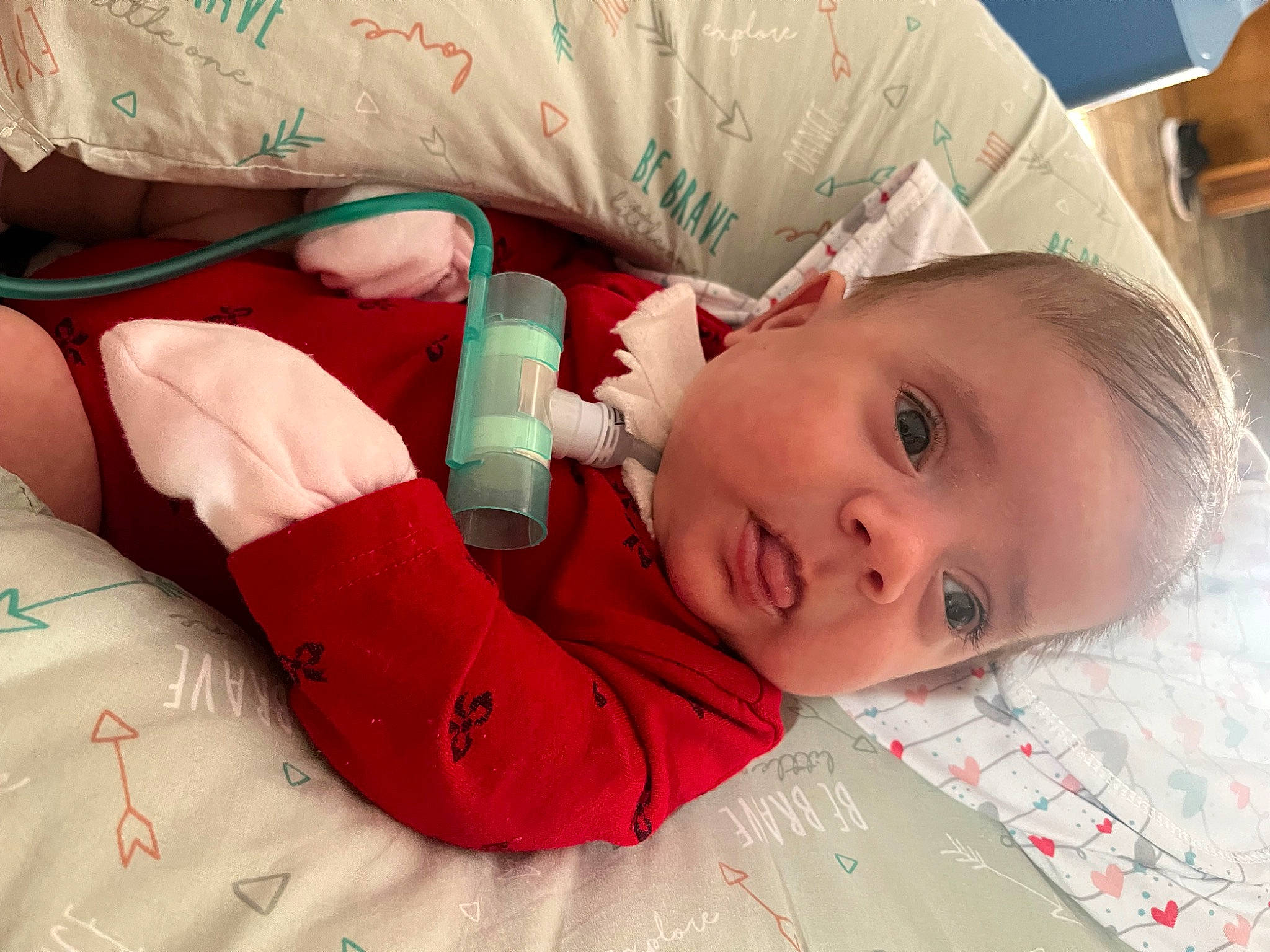 Sophia joined the competition — help win amazing prizes! baby, baby_toddler_clothing, carmine, cheek, child, comfort, eye, flooring, fun, happy, linens, mouth, nose, pattern, person, room, sitting, skin, smile, toddler