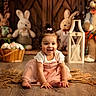 toddler, child, smile, pink_dress, plush_toys, bunny, lantern, wooden_floor, happy, indoor, cute, decor, playful, baby, toy, floor, sitting, girl, portrait, home