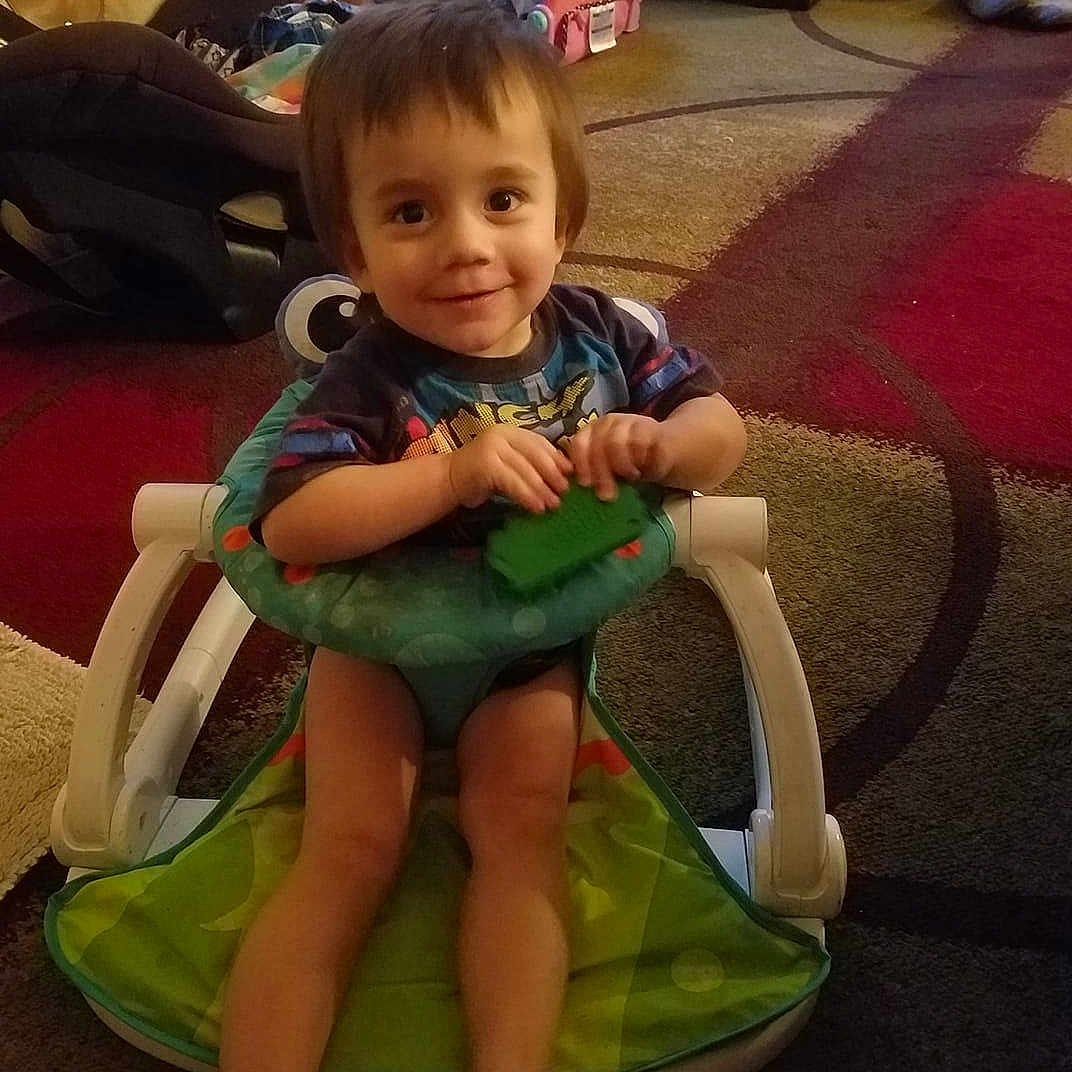 Levi joined the competition — help win amazing prizes! arm, child, fun, joint, joy, leg, person, sitting, thigh, toddler