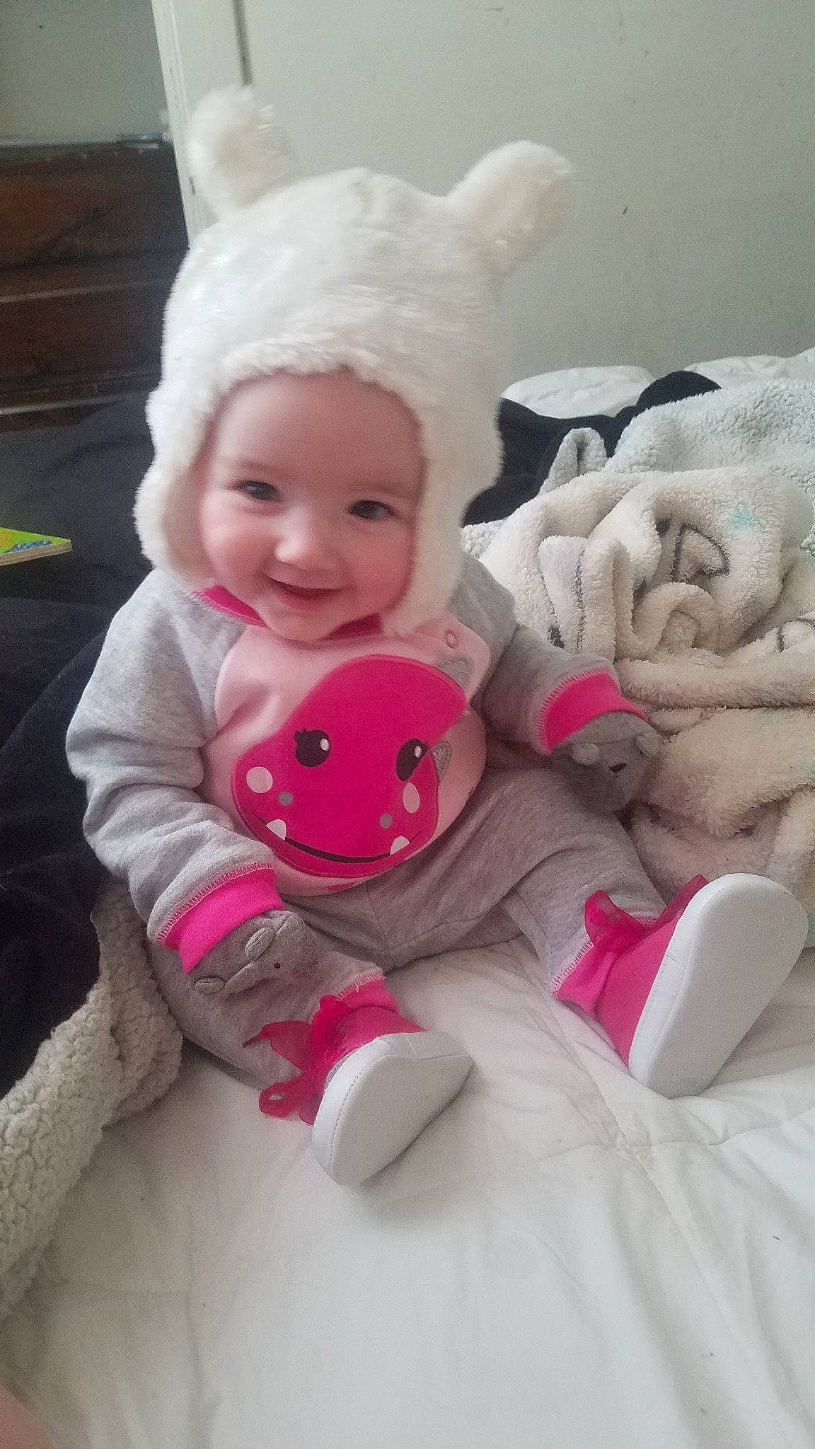 Karlie is registered to the contest to win money with this photo: baby, baby_products, baby_toys, child, ear, head, person, pink, plush, product, skin, stuffed_toy, teddy_bear, textile, toddler, toy