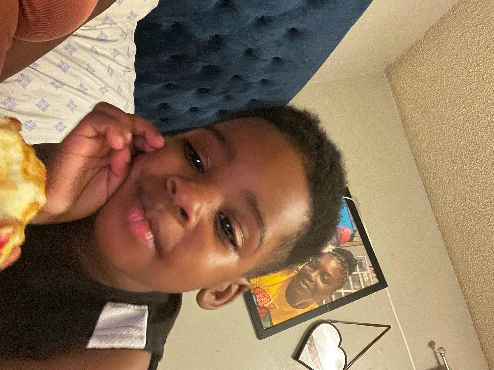 Ezekiel is registered to the contest to win money with this photo: cheek, child, chin, eye, eyelash, finger, forehead, fun, gesture, happy, jaw, joy, lip, mouth, neck, nose, person, skin, smile, space