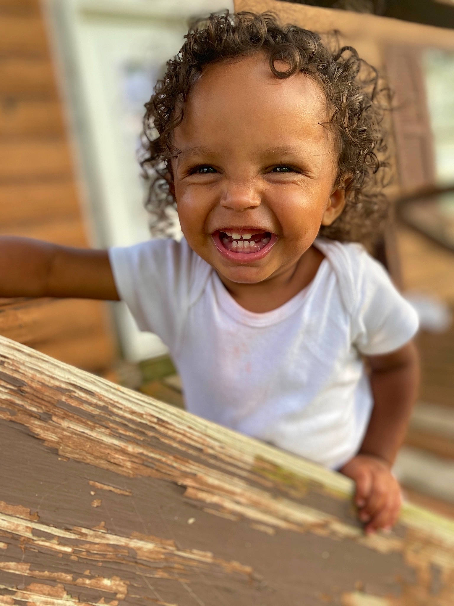 Harmonie joined the competition — help win amazing prizes! child, face, facial_expression, fun, happy, head, joy, laugh, person, play, smile, toddler, wood