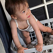 Melody Ai-Ling participe au concours pour gagner de l'argent avec cette photo : baby, basket, casual, child, clothes, curious, fabric, face, hair, hands, home, indoor, laundry_basket, looking_away, skin, soft_lighting, standing, toddler, white_onesie, young_child