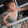 Melody Ai-Ling participe au concours pour gagner de l'argent avec cette photo : baby, basket, child, clothes, cotton, curious, exploration, expression, fabric, face, hair, hand, home, indoor, laundry_basket, reaching, skin, toddler, white_tank_top, young_child