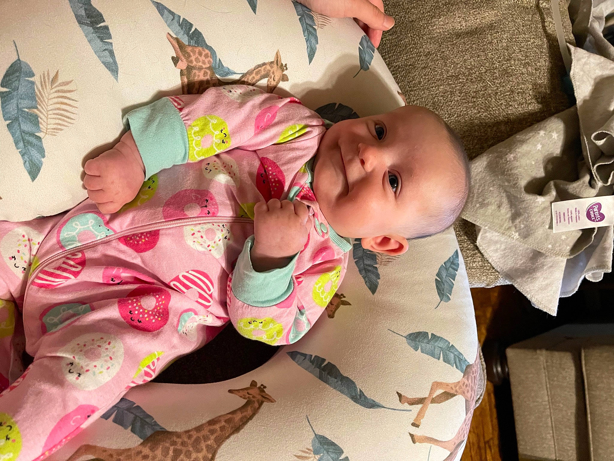 Kaydence joined the competition — help win amazing prizes! baby, baby_products, baby_safety, baby_toddler_clothing, cheek, child, comfort, facial_expression, happy, linens, nail, pattern, person, pink, product, room, skin, sleeve, smile, textile
